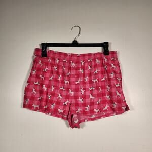 VS PINK Victorias Secret Boxy Sleep Short Shortie L Pink White Plaid Flannel Dog